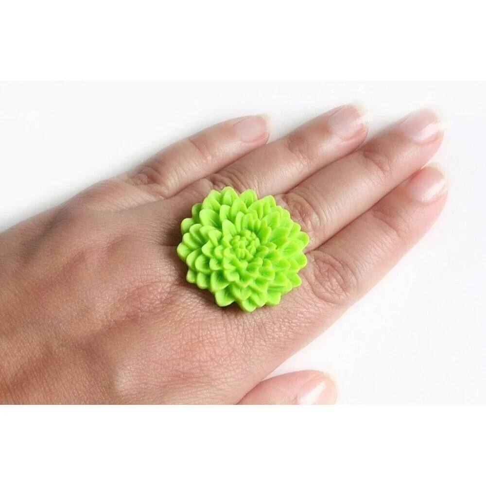 Lime Green Flower Ring Adjustable Chrysanthemum Ring - more colours available